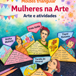 4 moldes mulheres na Arte em 3D triangular para colorir, recortar e montar