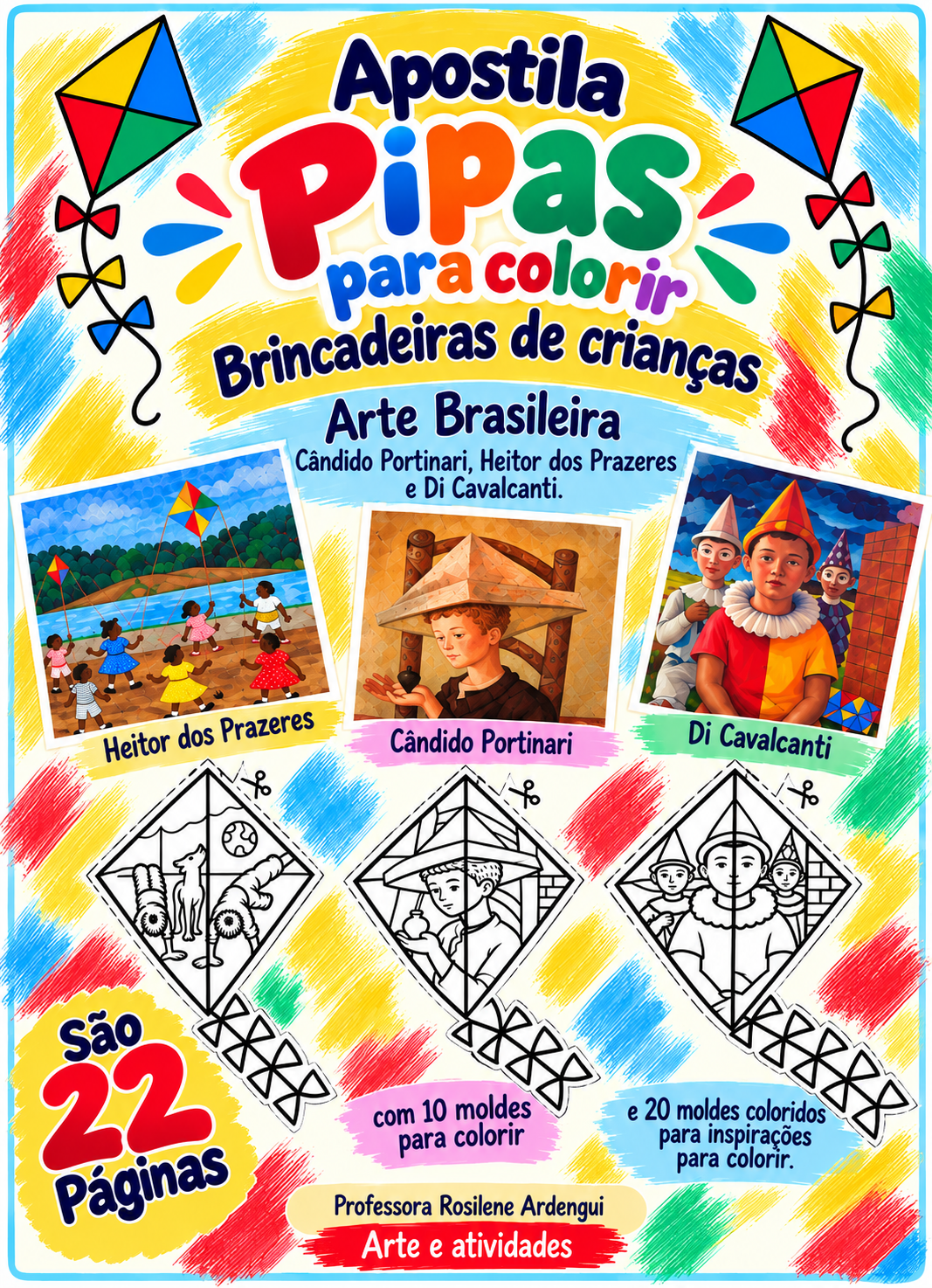 Apostila para colorir Pipas brincadeiras de crianças Arte brasileira