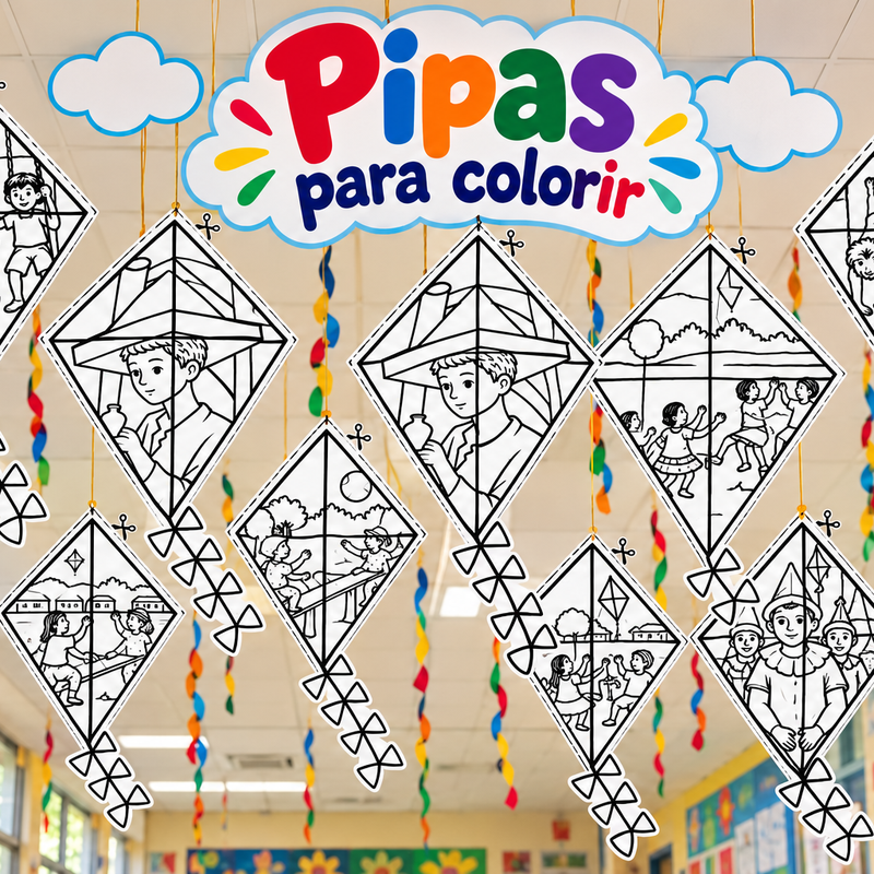 Apostila para colorir Pipas brincadeiras de crianças Arte brasileira - Imagem 2